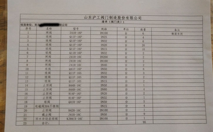 閘閥、球閥、截止閥發(fā)貨清單